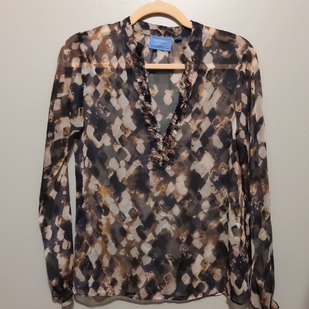 Simply Vera Vera Wang Abstract Sheer Blouse - Black and Brown